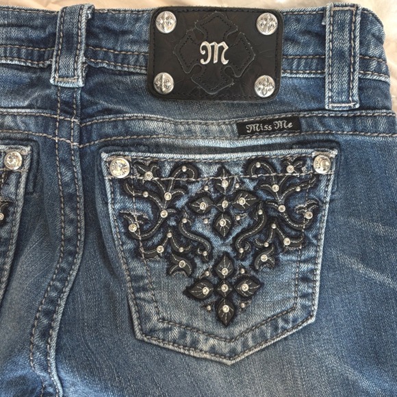 Miss Me Jeans Skinny Mid Rise Embellished Pockets Dark Wash Size 27x31 - Picture 6 of 8